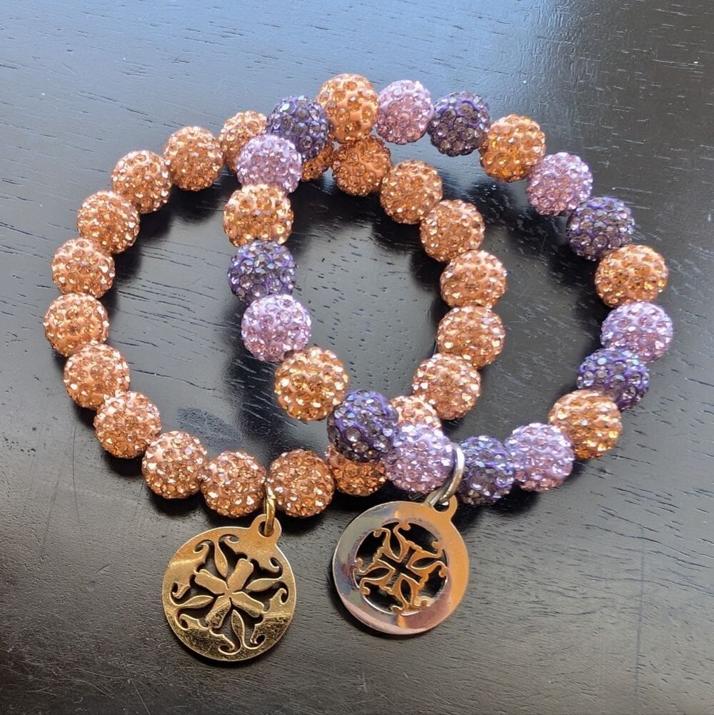 Rustic Cuff Purple Lavender And Gold Emerson Sparkly Bracelet Set